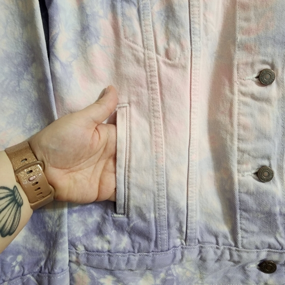 Levi’s Ex-Boyfriend Trucker Denim Jacket Pink & Purple Tie Dye Medium Retro - Picture 10 of 16